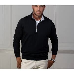 NWT Collars & Co. Men's Heather Cloud Cotton Quarter Zip Pullover Black Size S